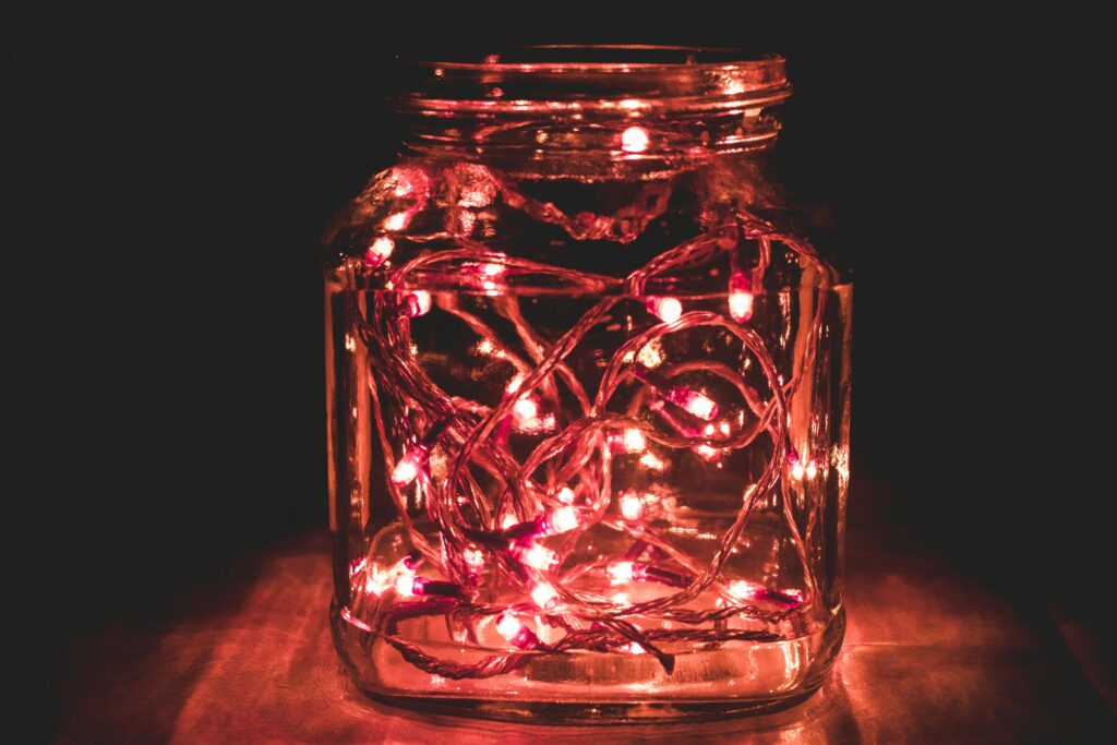fairy lights in a jar